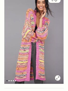 Anthropologie Pink Multi-Color Long Open Cardigan Juliette